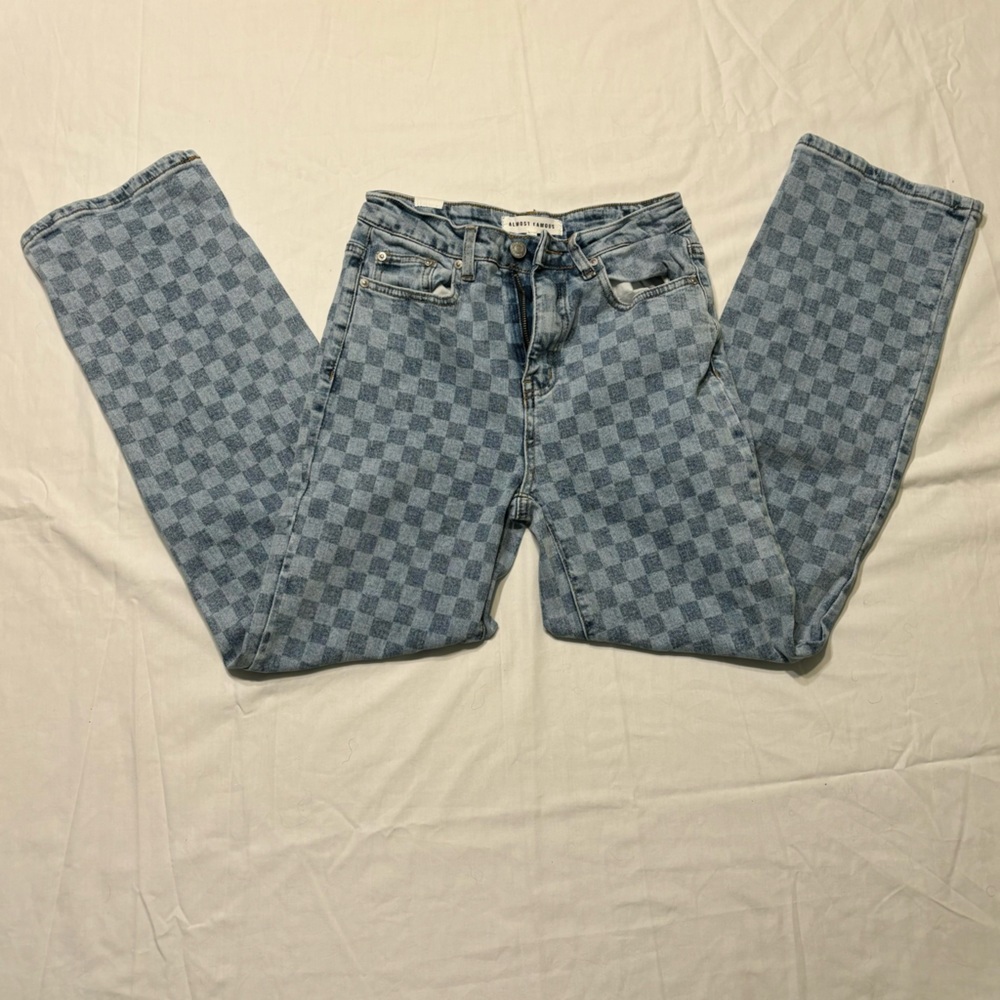 Checkered straight leg jeans. Size 1.